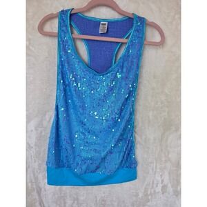 Balera Dancewear Turquoise Sequin Racerback‎ Tank Top Women Large Blue Costume